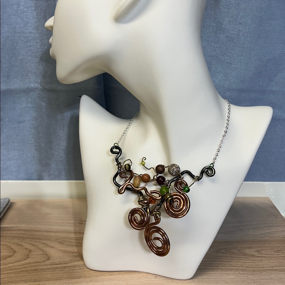 Handcrafted Copper and Silver Swirl Necklace